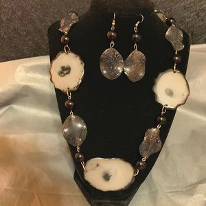 Black and Gray Bead Necklace with matching Earrings